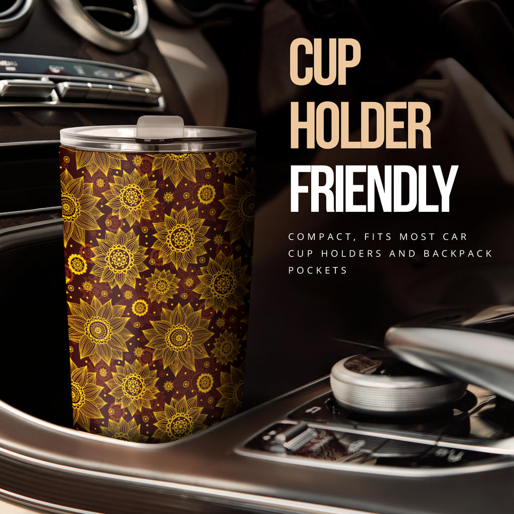Gold Sunflower Hand Drawn Print Tumbler