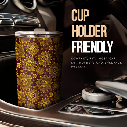 Gold Sunflower Hand Drawn Print Tumbler