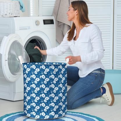 Hibiscus Blue Flower Hawaiian Print Laundry Basket