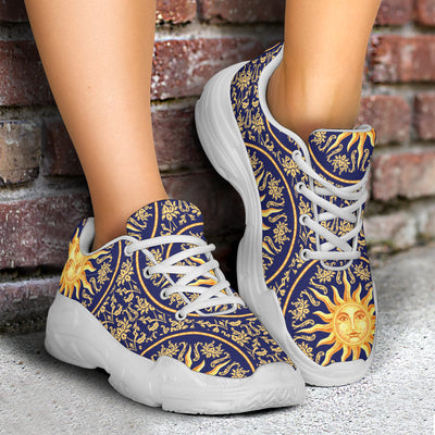 Celestial Gold Sun Face Chunky Sneakers