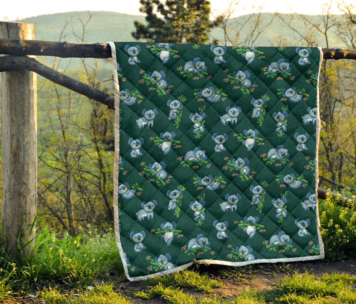 Koala Blue Design Print Quilt Bedspread