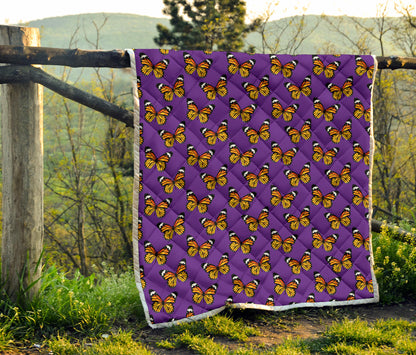 Monarch Butterfly Purple Print Pattern Quilt Bedspread