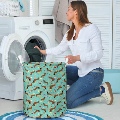 Dachshund with Floral Print Pattern Laundry Basket
