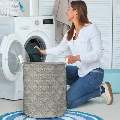 Damask Grey Elegant Print Pattern Laundry Basket
