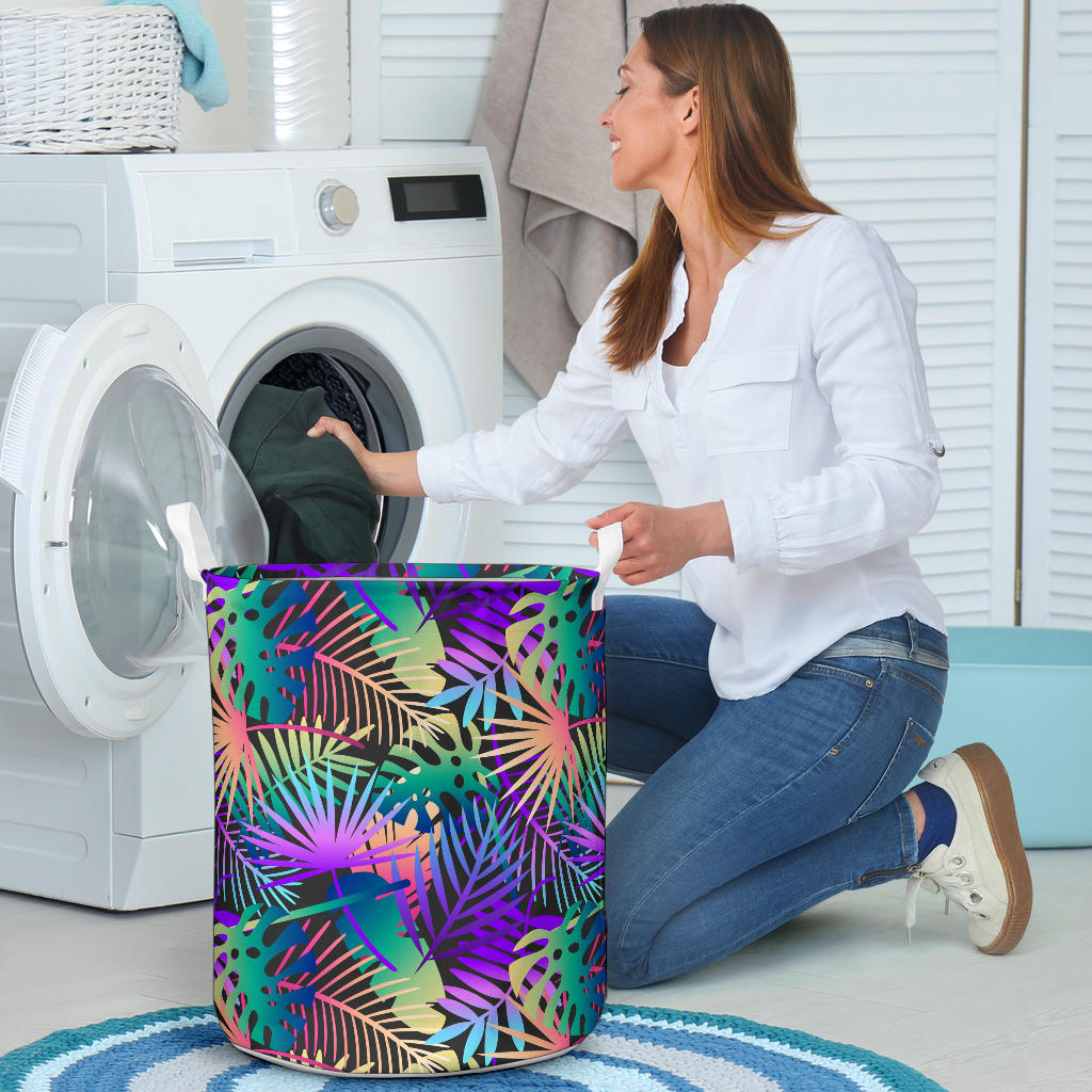 Neon Flower Tropical Palm Leaves Laundry Basket