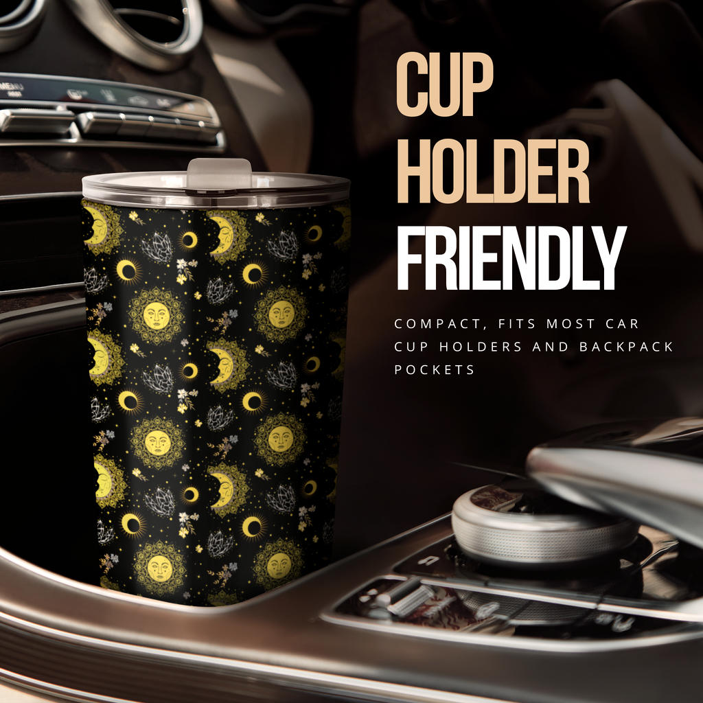 Sun Moon Golden Design Themed Print Tumbler
