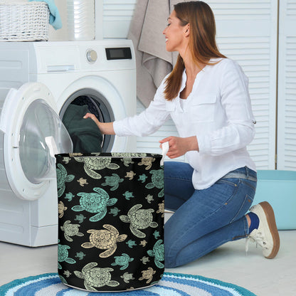 Sea Turtle Stamp Pattern Laundry Basket