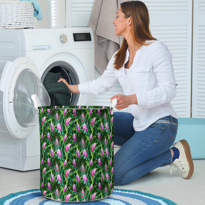 Tropical Folower Pink Heliconia Print Laundry Basket
