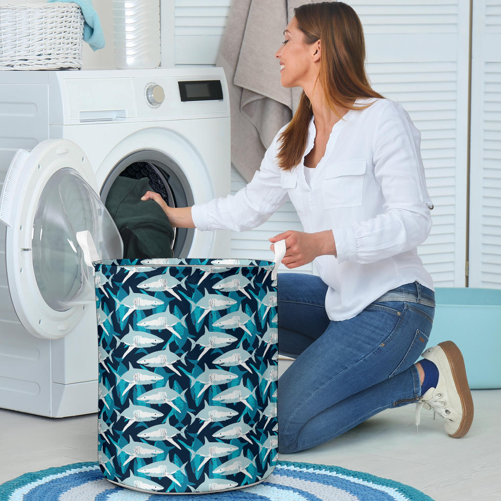 Shark Design Print Laundry Basket