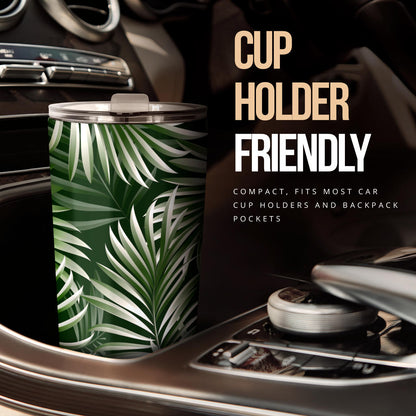 White Green Tropical Palm Leaves Tumbler