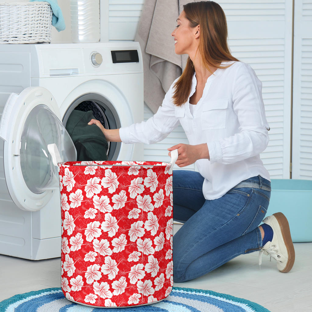 Flower Hawaiian Hibiscus Red Background Print Laundry Basket
