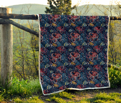 Octopus Deep Sea Print Themed Quilt Bedspread
