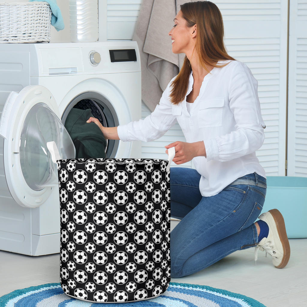 Soccer Ball Black Print Pattern Laundry Basket