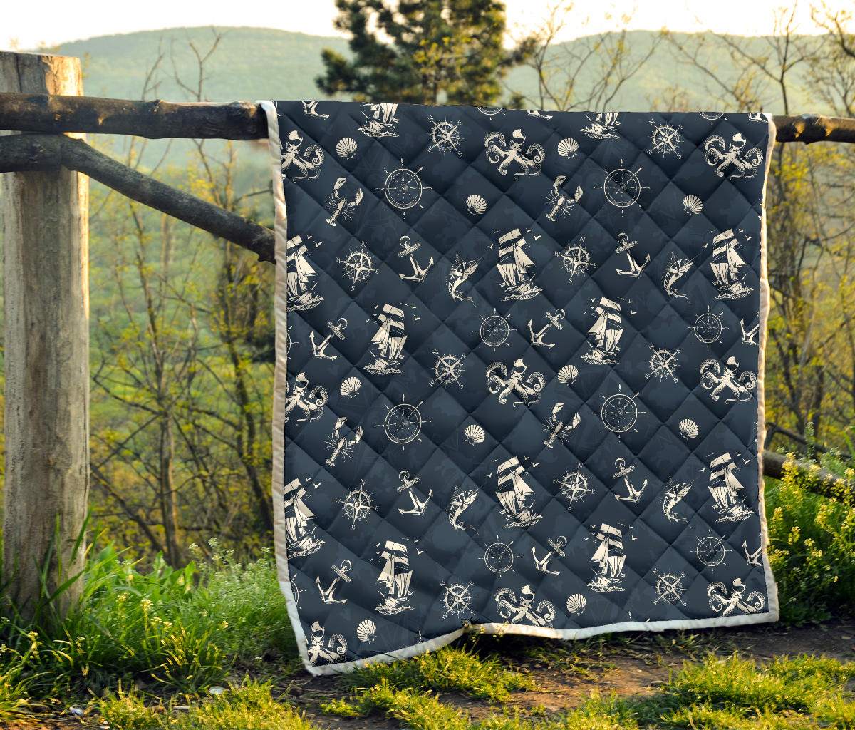 Nautical Sea Themed Print Quilt Bedspread