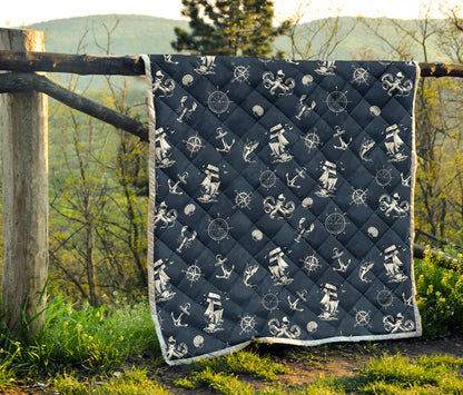 Nautical Sea Themed Print Quilt Bedspread