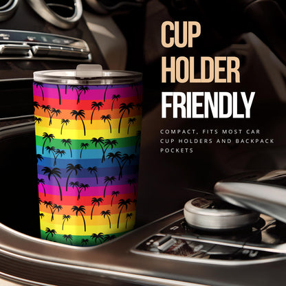 Palm Tree Rainbow Themed Print Tumbler