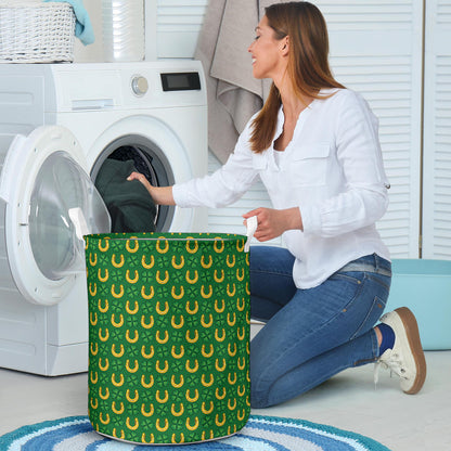 Shamrock Horseshoes Print Pattern Laundry Basket