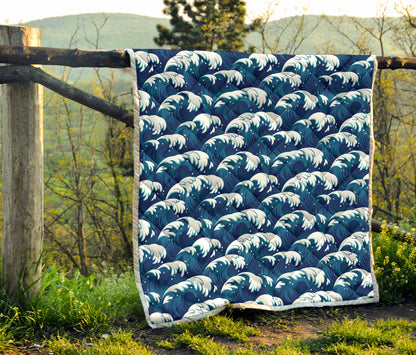 Ocean Wave Pattern Print Quilt Bedspread
