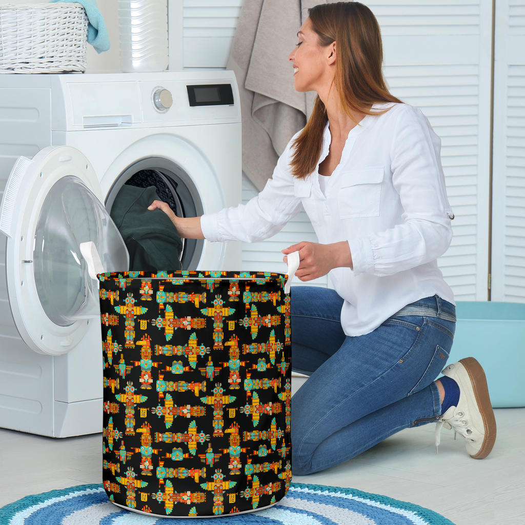 Totem Pole Cartoon Print Laundry Basket