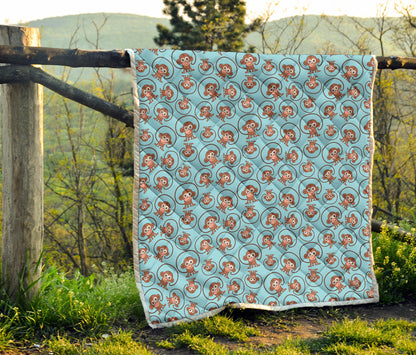 Monkey Cute Design Themed Print Quilt Bedspread