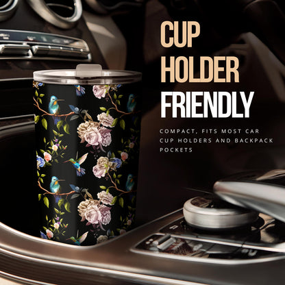Hummingbird Flower Themed Print Tumbler
