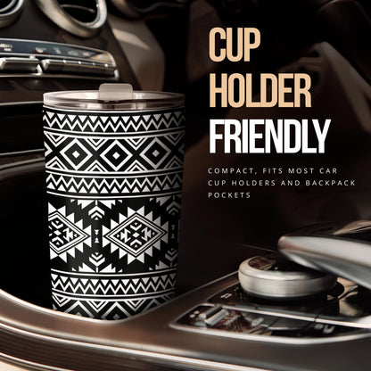 Aztec Black White Print Pattern Tumbler