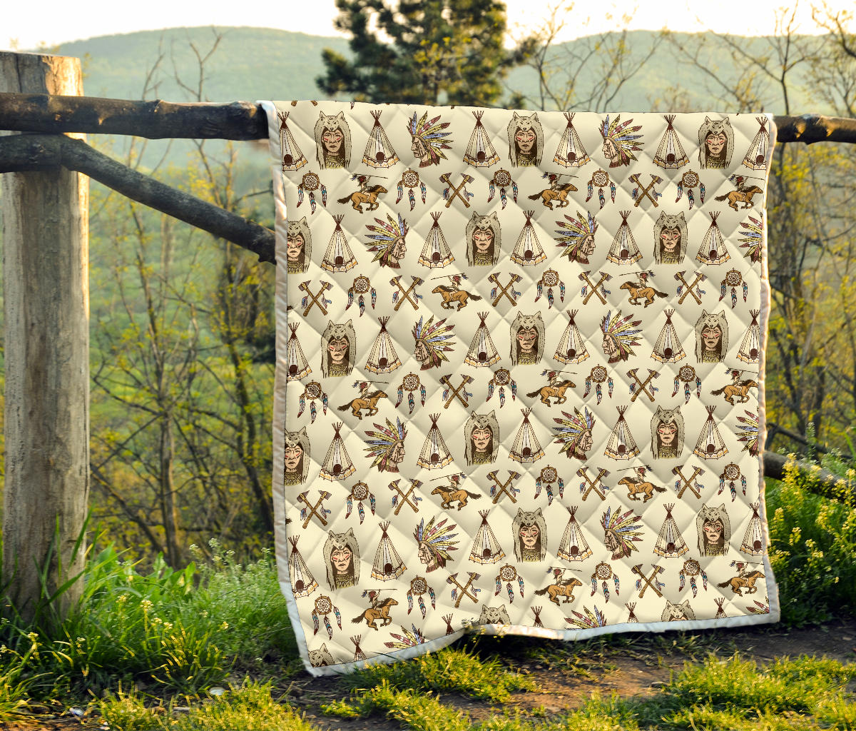 Native Indian Pattern Design Print Quilt Bedspread