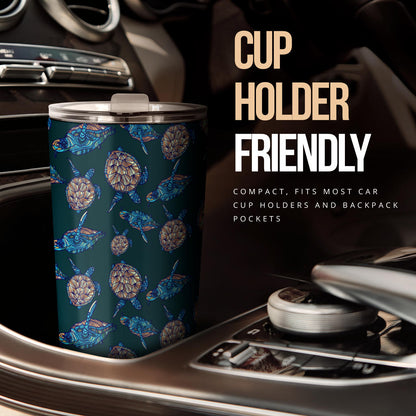 Sea Turtle Hand Drawn Blue Print Tumbler