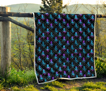 Octopus Blue Design Print Themed Quilt Bedspread