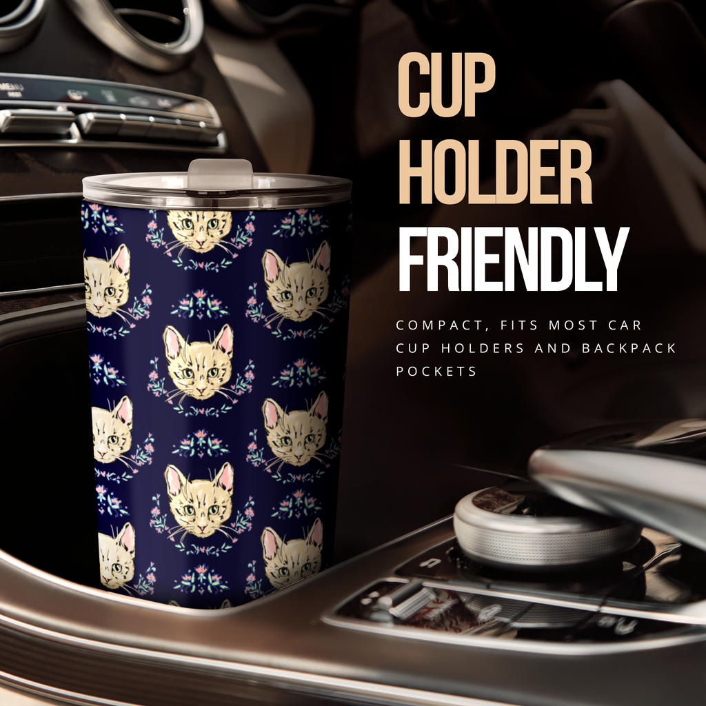 Cat Head with flower Print Pattern Tumbler