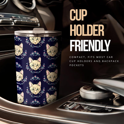 Cat Head with flower Print Pattern Tumbler