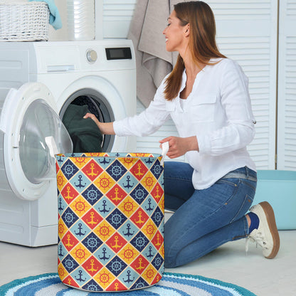 Nautical Pattern Design Themed Print Laundry Basket