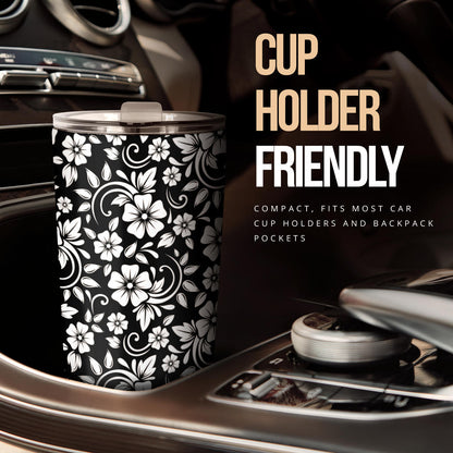 Floral Black White Themed Print Tumbler