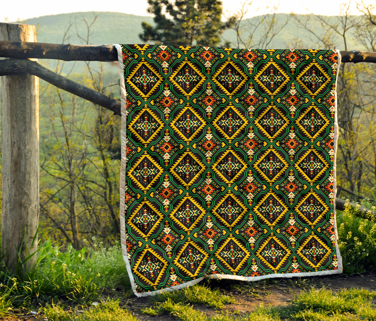 Kente Green Design African Print Quilt Bedspread