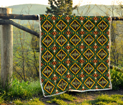 Kente Green Design African Print Quilt Bedspread