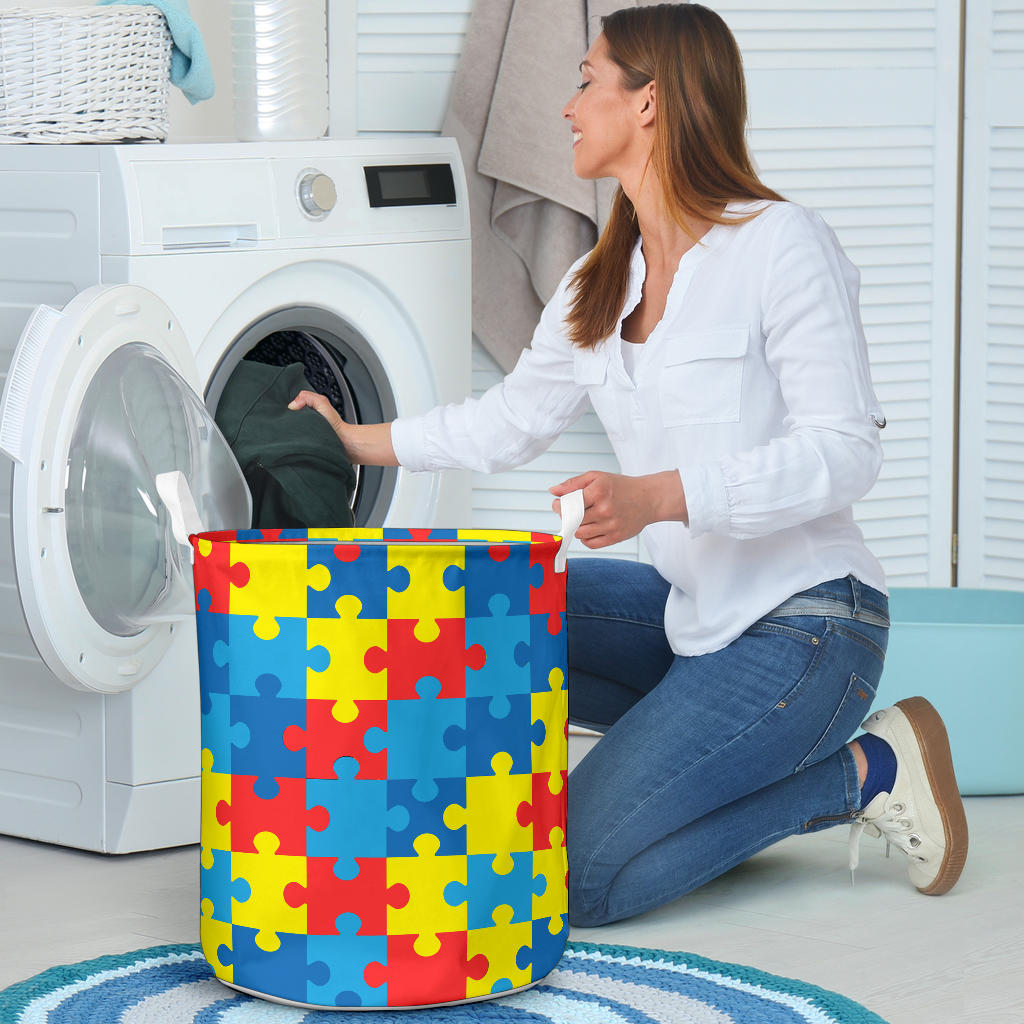 Autism Awareness Puzzles Design Print Laundry Basket