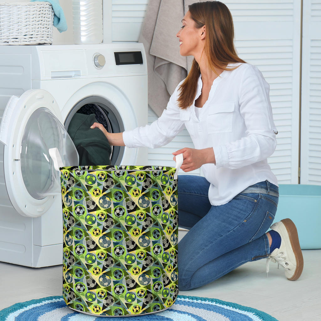 Soccer Ball Themed Print Pattern Laundry Basket
