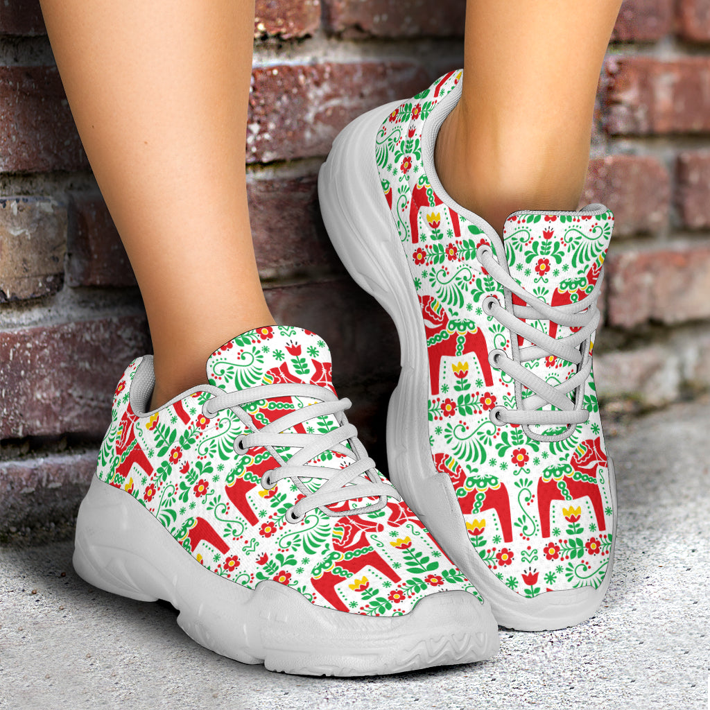 Swedish Dala Style Pattern Chunky Sneakers