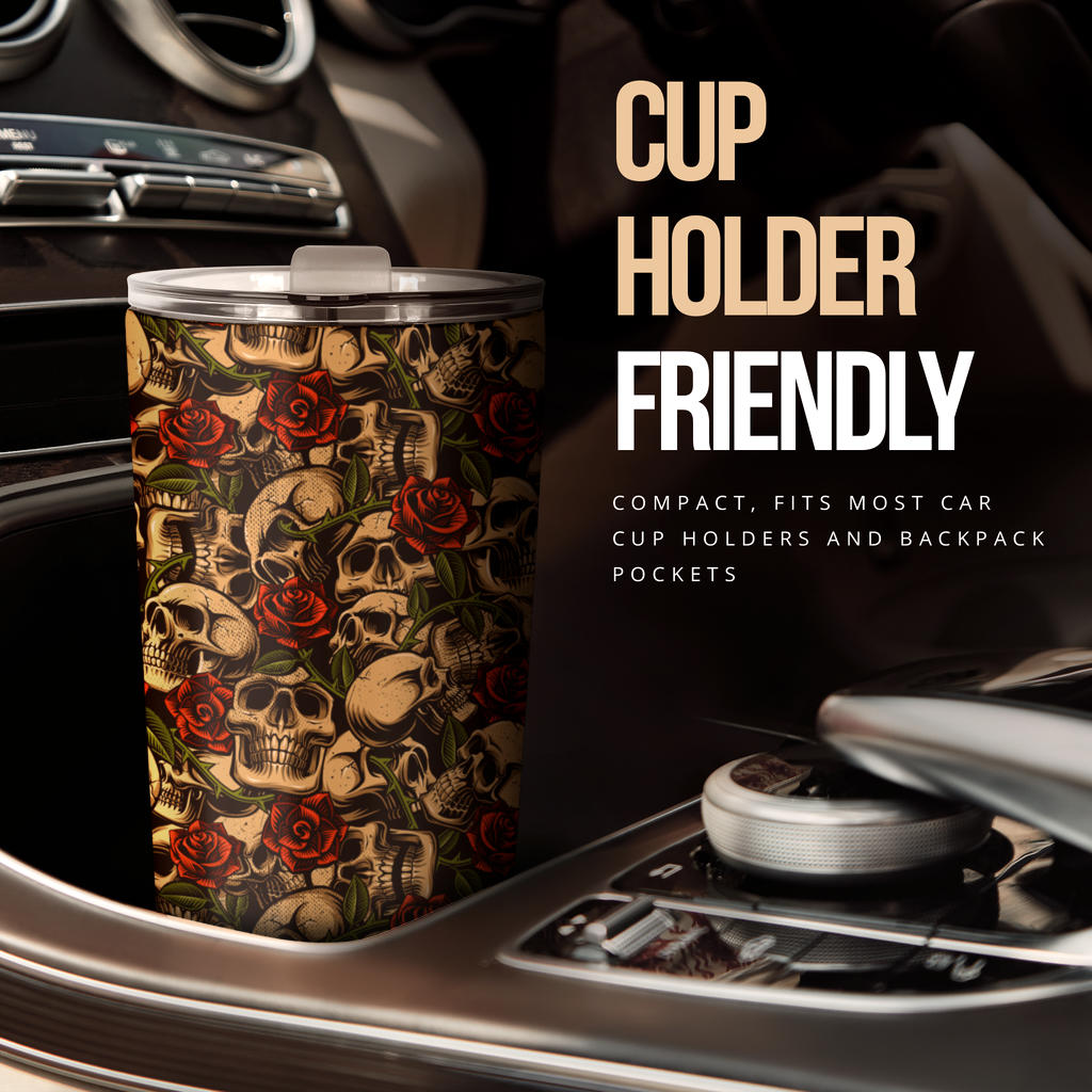 Skull Roses Vintage Design Themed Print Tumbler