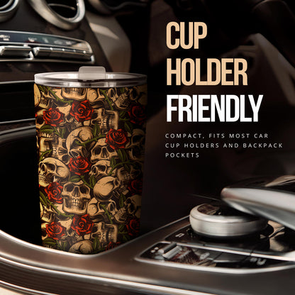 Skull Roses Vintage Design Themed Print Tumbler