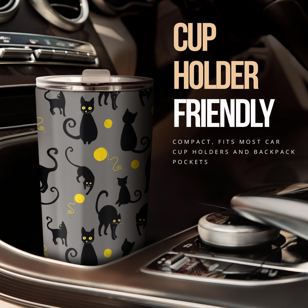 Black Cat Yellow Yarn Print Pattern Tumbler