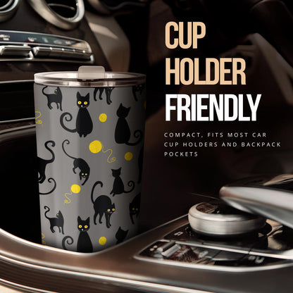 Black Cat Yellow Yarn Print Pattern Tumbler
