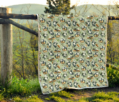 Panda Bear Design Bamboo Print Quilt Bedspread
