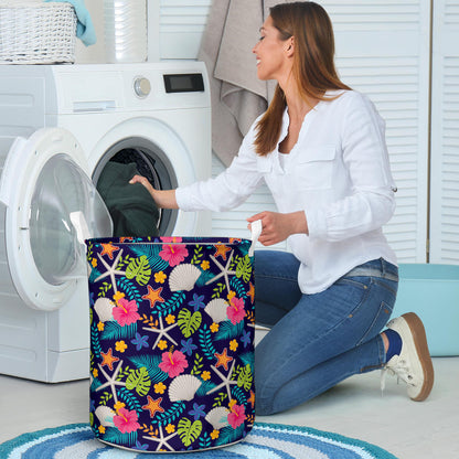 Beach Seashell Floral Theme Laundry Basket