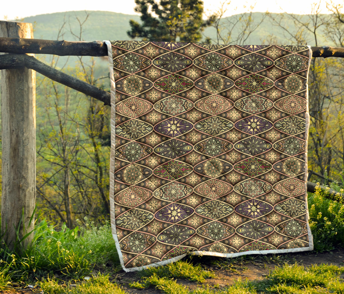 Mandala Motif Themed Design Print Quilt Bedspread