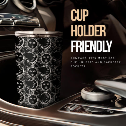 Sun Moon White Design Themed Print Tumbler