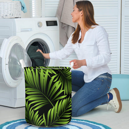 Green Neon Tropical Palm Leaves Laundry Basket