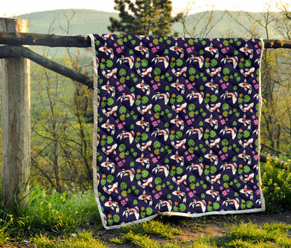 Koi Carp Pattern Design Themed Print Quilt Bedspread