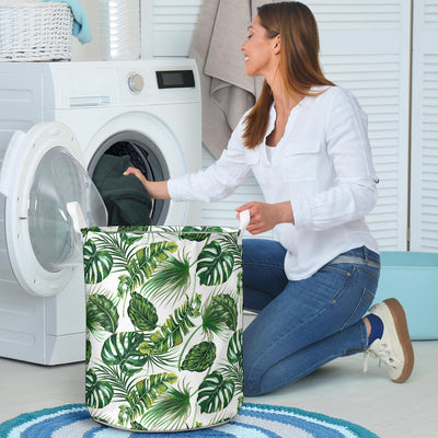 Green Pattern Tropical Palm Leaves Laundry Basket