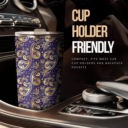 Paisley Blue Yellow Design Print Tumbler